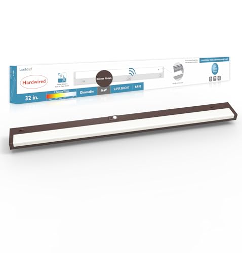 Leetdud Under Cabinet Lighting Motion Sensor Hardwired, 32 Inch 16W Dimmable, 5 CCT 2700/3000/3500/4000/5000K, Eyes Care Design Linkable Under Counter Lights for Kitchen, Sink, ETL Listed, Bronze - color: Bronze, size: 32 inch