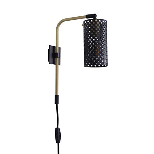 Linea di Liara Gemma Satin Brass and Black Plug in Wall Sconce Swing Arm Wall Mounted Lamp Cord with On and Off Switch Bedside Wall Lamp Bedroom Wall Light Fixture with Metal Shade, UL Listed - color: Satin Brass, size: Metal Shade