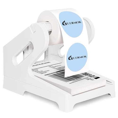 Guermok Thermal Shipping Label Holder for Rolls & Fan-Fold Fragile Stickers | Label Roll Stand for Shipping, Desktop Printer Holder-Home Office Accessory, Sticker Dispenser for Holographic Labels (White) - color: White