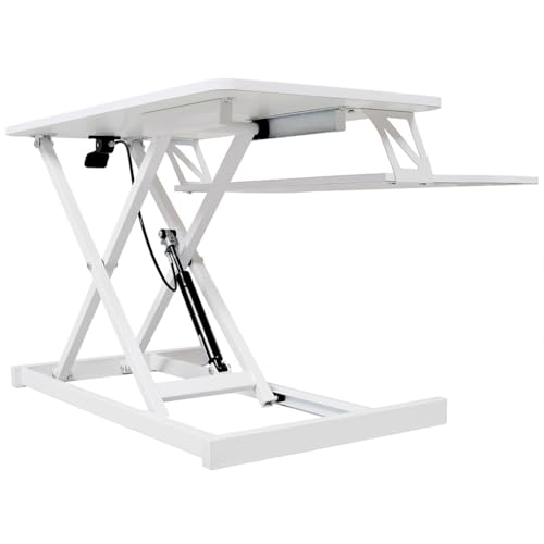 Standing Desk Converter 31.5", Height Adjustable Sit Stand Desk Riser with Keyboard Tray, Gas Spring Stand Up Workstation for Dual Monitors, Laptop & Home Office, Black/White,White - color: White