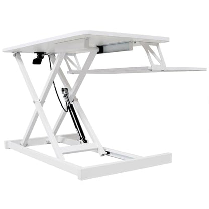 Standing Desk Converter 31.5", Height Adjustable Sit Stand Desk Riser with Keyboard Tray, Gas Spring Stand Up Workstation for Dual Monitors, Laptop & Home Office, Black/White,White - color: White
