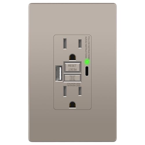 LIDER GFCI USB Outlet 15Amp, 4.2A USB A&C, Self-Test, ETL Listed, Nickel - color: Nickel, size: 1 Pack