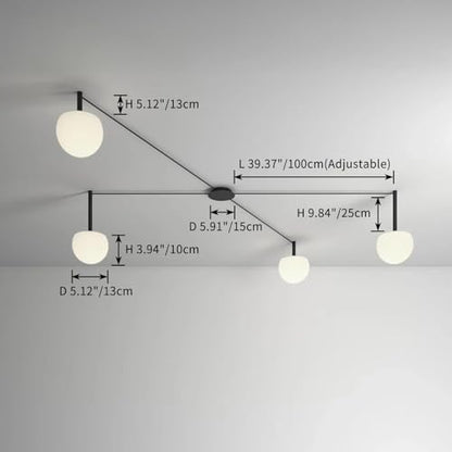 4-Light Black Glass semi Embedded Ceiling Light Suitable for Living Rooms, bedrooms, corridors, Dining Rooms, Dining Rooms, Bubble Ball Ceiling Light (DIY Design is Available) - size: 47in (4-Lights)
