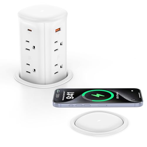 VILONG Pop Up Countertop Outlet with 15W Wireless Charger,4 USB/8 AC - color: White, size: 20W