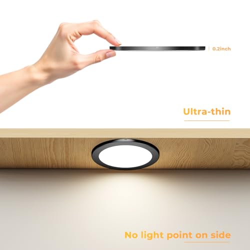 VST Under Cabinet Mini Panel Lighting 3.94inch 12V 2.5W(Total 15W) with Wireless Dimmer Switch, Surface Mount Puck Light for Kitchen Van Truck Car Galley Downlight 6Pack(Round 2700K-6500K) - color: 6 Pack Black CCT
