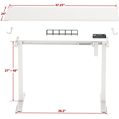 SHW 48-Inch Electric Height Adjustable Sit to Stand Desk, White | with Hanging Hooks and Cable Management, White Frame and White Top - color: White, size: 48-Inch