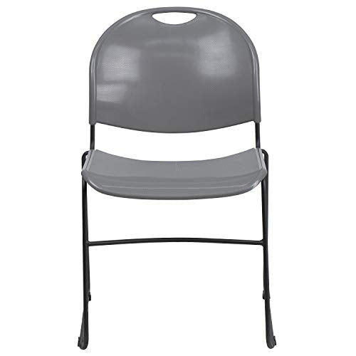 Flash Furniture HERCULES Series 880 lb. Capacity Gray Ultra-Compact Stack Chair with Black Powder Coated Frame | Powder Coated, 880 LBS. Weight Capacity - color: Gray Plastic/Black Frame, size: Set of 1