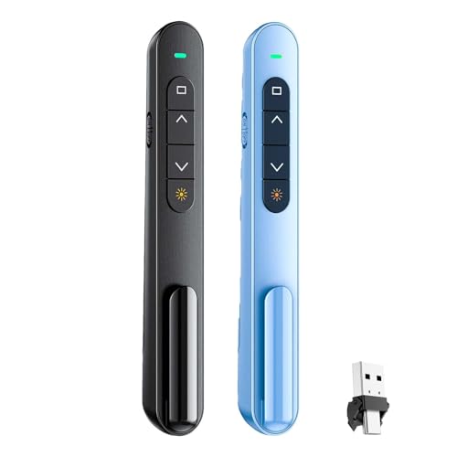 QUI 2 Pack Wireless Presenter Remote, USB A&C, Black Blue | 2.4GHz RF Presentation Clicker with Hyperlink Volume Control, USB Presentation Remote for Mac, Laptop, Google Slides - color: Black Blue, style: USB Type-c