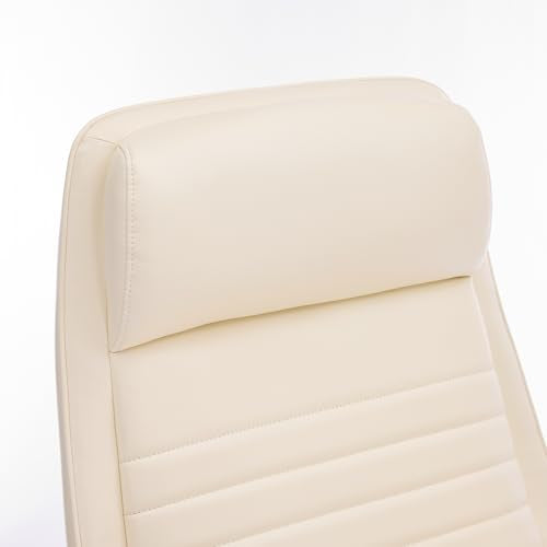 COLAMY Ellis High-Back Home Office Desk Chair, Leather Executive Chair with Integrated Armrests, Beige - color: Beige