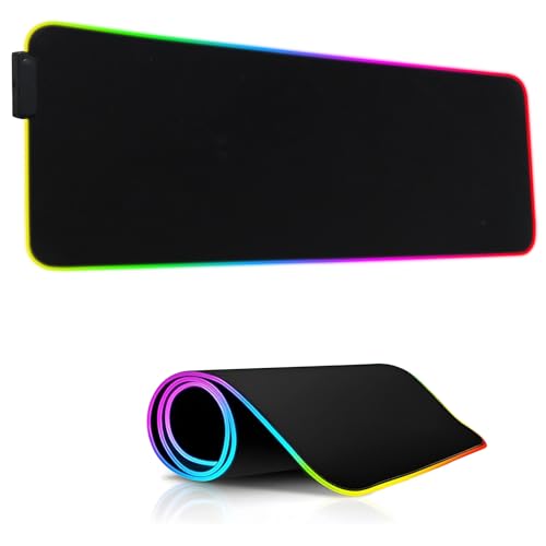 Gaming Mouse Pad, RGB Mousepad, Large Mouse Pad, Non-Slip Rubber Base, 800 * 300 * 4mm, 15 Light Modes, Waterproof Surface, for MacBook, Gaming, PC, Laptop - color: black+L