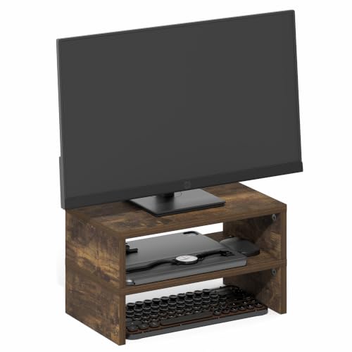 Furinno CLASSIC Monitor Stand Riser Set of 2, 15.7" Wide Dual Monitor Riser, Stackable Separable Laptop Stand for Desk, Desktop Organizers and Accessories, for Office Supplier, Amber Pine - color: Amber Pine, size: 2 Packs