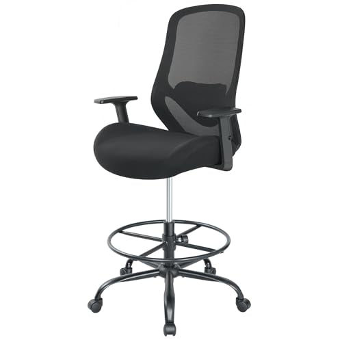 Drafting Office Chair Big and Tall 450lbs Heavy Duty for Standing Desk - color: Black