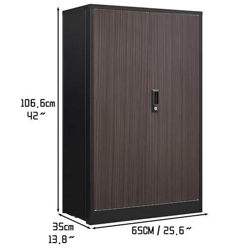 42" Metal Storage Cabinet, Locking Steel Cabinet with 2 Doors and Adjustable Shelves, Multi-Purpose Storage for Office, Home, Garage, Gym, School (Classic Black) - color: Cabinet-classic Black