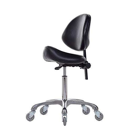 Adjustable Saddle Stool Chairs with Back Support Ergonomic for Medical Clinic Studio Salon Office and Home (Black) - color: Black