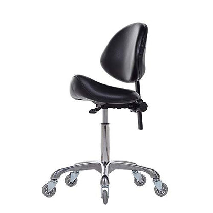 Adjustable Saddle Stool Chairs with Back Support Ergonomic for Medical Clinic Studio Salon Office and Home (Black) - color: Black