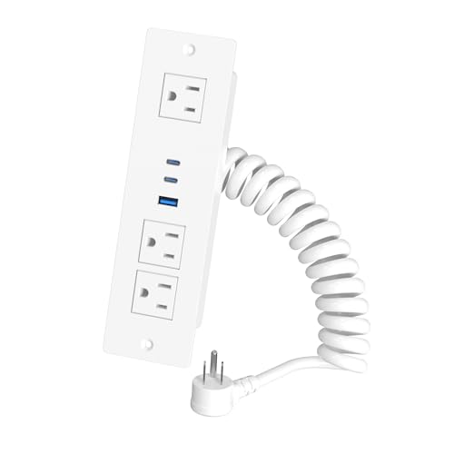 Drawer Outlet Kit with 65W USB C Fast Charging Station | HEZI Recessed Power Outlet with 3 USB Ports & 3 AC Outlets, Furniture Flush Mount Power Strip for Home Office,6FT White Cord - color: White, size: 6 FT