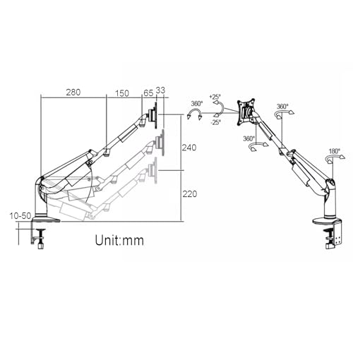 Single Monitor Desk Mount, Gas Spring Monitor Arm, Adjustable Height and Angle, with Clamp/Grommet Mounting Base, Support Max 34 Inch Computer Screen, Up to 10kg (E) - color: E