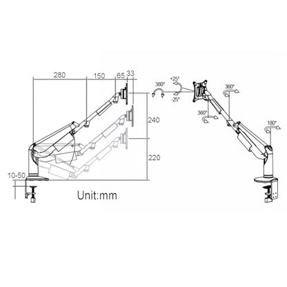 Single Monitor Desk Mount, Gas Spring Monitor Arm, Adjustable Height and Angle, with Clamp/Grommet Mounting Base, Support Max 34 Inch Computer Screen, Up to 10kg (E) - color: E