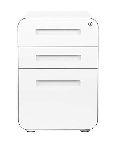 Laura Davidson Furniture Stockpile 3 Drawer File Cabinet with Lock - Under Office Desk Metal Filing Cabinet, Legal/Letter File Folders, Wheels and Stationary Feet, Pre-Assembled, White - color: White
