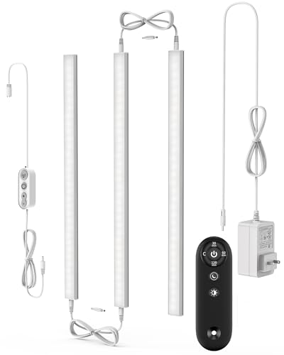 Remote Control Under Cabinet Led Light Plug in, Dimmable Daylight White 4500K, 3 Pack 12 inch Linkable Under Counter Lights for Kitchen Upgrade ETL Listed Plug 24V, UNO-LK 4500K - color: Daylight White 4500K, size: Remote control-3 pack