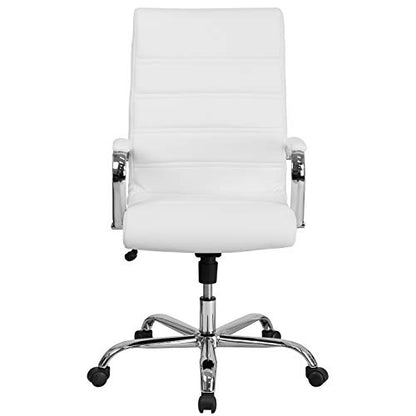 Flash Furniture Whitney High-Back Swivel LeatherSoft Desk Chair with Padded Seat and Armrests, Adjustable Height Padded Office Chair, White/Chrome | 360° Swivel, Height Adjustable, Commercial Grade - color: White Leathersoft/Chrome Frame