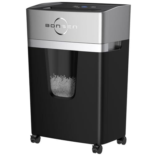 BONSEN 12-Sheet Micro Cut Paper Shredder for Home Office Use | 40-Min Running Time, 55 dB Ultra-Quiet with Anti-Jam, Shredding Shreds Credit Card/Staples, 5.3 Gallons Pullout Bin S3106 - size: X-Large