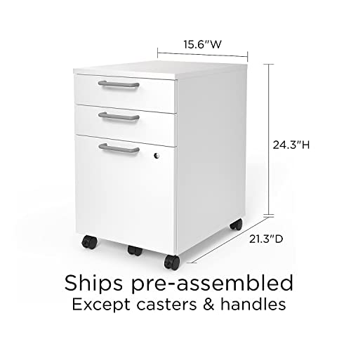 Union & Scale Mobile Pedestal File Cabinet with Wheels, 3-Drawer, Letter/Legal Compatible, White - size: 2 Pack, style: White