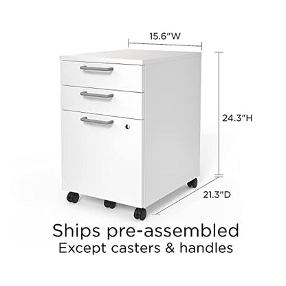 Union & Scale Mobile Pedestal File Cabinet with Wheels, 3-Drawer, Letter/Legal Compatible, White - size: 2 Pack, style: White