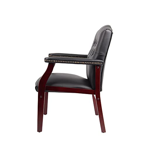 Ergonomic High Back Office Guest Chair - Black Leather Executive Single Chair for Reception & Conference Rooms, Waiting Room, Meeting, Lobby, Church, No Wheels with Arm Fixed Base Design - color: Black