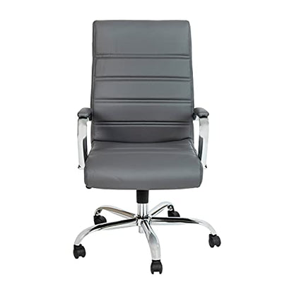 Flash Furniture LeatherSoft Executive Office Chair, Gray/Chrome | 360° Swivel, Height Adjustable, Commercial Grade - color: Gray Leathersoft/Chrome Frame