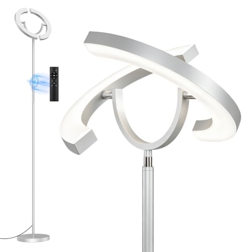 SIBRILLE 30W LED Floor Lamp for Living Room, 350° Rotating Reading Standing Lamp with Remote Control, Stepless Dimmable 3000K-6500K Modern Tall Lamp for Bedroom Office - color: Silver