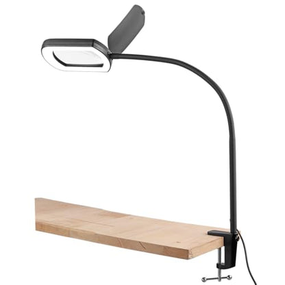 COLFULINE 10X Magnifying Glass Floor Lamp 5 Color Mode & Stepless Dimming | 10X HD Square Glass Lens,Dust Cover & Clamp Design,Adjustable Telescopic Pole & Stable Heavy Base,40cm Flexible Gooseneck