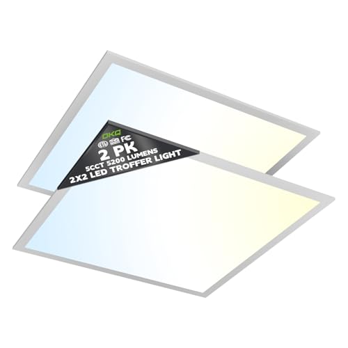 OKQ 2x2 LED Flat Panel Light Drop Ceiling Office Fixture,5 CCT 3000K-6500K Adjustable & 5 Wattage Selectable, 0-10V Dimmable, 2X2 LED Flush Mount Ceiling Light,ETL Listed 2 Pack - size: 2x2FT-2Pack