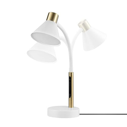 Globe Electric 15" LED Integrated Matte White Desk Lamp with Matte Brass Accent and Adjustable Silicone Gooseneck - color: Matte White, Albert