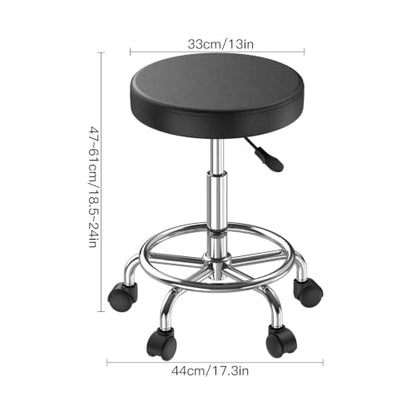 Rolling Stool Adjustable Height 360° Swivel PU Seat with Wheels - color: Black Backless