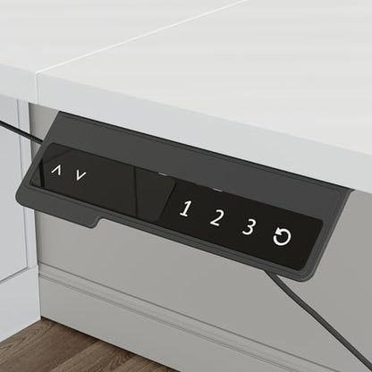 FUFU&GAGA 63” L-Shaped Standing Desk with 3 Drawers, Electric Height Adjustable Desk with File Cabinet, Executive Computer Table, Sit Stand Desks, for Home Office, White, 63”W x 55.1”D x 29.1”-44”H