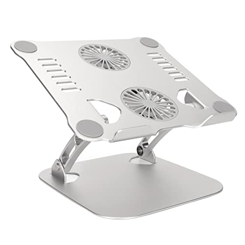 Yoidesu Laptop Stand with 2 Cooling Fans, Aluminum Computer Riser Ergonomic Foldable Height Laptop Elevator for Desk, Portable Lift for 10-17.3in Notebooks, Nonslip (Silver) - color: Silver
