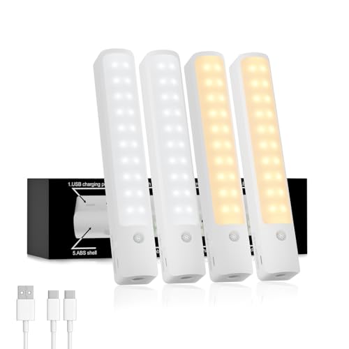 Under Cabinet Lighting, 4 Pack 2200mAh Rechargeable LED Lights | 3 Color Temperatures & 2 Working Modes, Motion Sensor Lights Suitable for Kitchens, Stairs, Wardrobes - size: 4 Pack