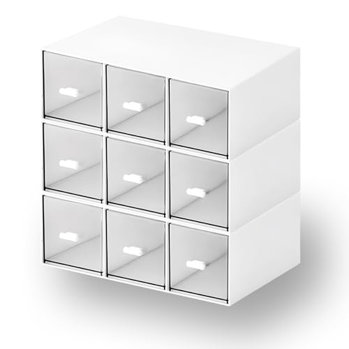 Desktop Organizer With 9 Drawers, Pencil Box, Stationary Organizer | 3 Tiers White, Plastic Mini Drawers, Small Pen Storage Boxes, Toolbox, Stackable Makeup Organizer, Stationary Organizer - color: 3 Tall Layers & 9 Drawers, White