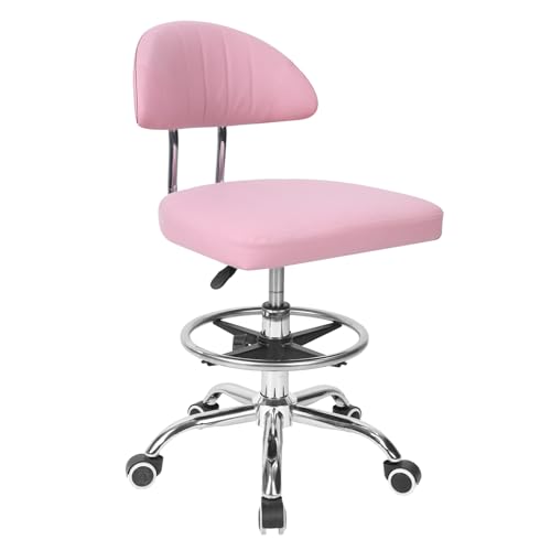 Height Adjustable 360° Swivel Drafting Chair – Ergonomic Office Chair with Backrest & Foot Rest, 220lbs Load Capacity, Rolling Computer Stool for Home Office, Studio, Dental, Salon Pink - color: Pink