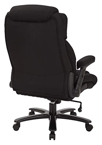 Office Star Big and Tall Deluxe High Back Adjustable Executive Office Chair with Padded Flip Arms, Black Fabric - color: Black Fabric