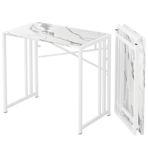 Lutown-Teen 35 inch Folding Small Desk, White Marble - color: White Marble, size: 35 Inch