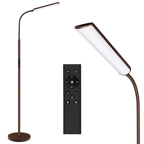 LED Floor Lamp, Stepless Adjustable 3000K-6000K Colors, Brown | Bright 15W Floor Lamps for Living Room with 1H Timer, Reading Standing Lamp with Remote & Touch Control, Home Office - color: Brown