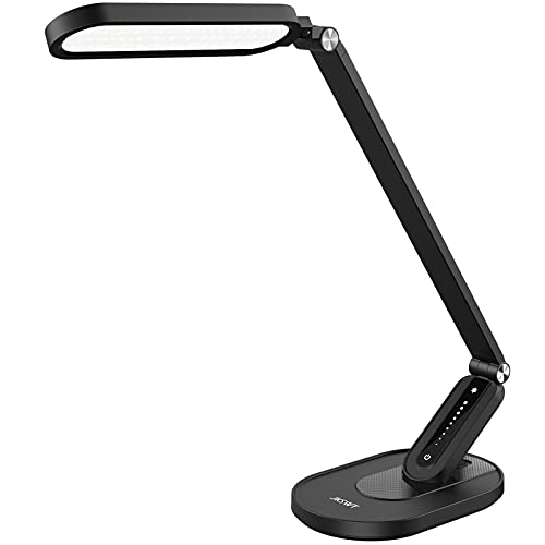 JKSWT LED Desk Lamp, Eye-Caring Table Lamps Natural Light Protects Eyes Dimmable Office Lamp with 5 Color Modes USB Charging Port Touch Control and Memory Function, 10W Reading Lamp,Black - color: Black