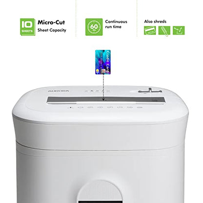 Aurora Professional Grade 10-Sheet High Security Micro-Cut Paper and Credit Card Shredder/ 60 Minutes/Security Level P-5, White - style: 10-Sheet Microcut 60 Min/ P5