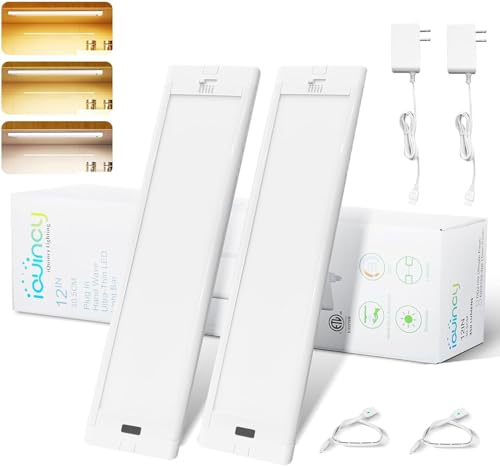 12 Inch Under Cabinet Lights 2 Packs High Brightness Easy Install Plug in, Hand Wave Activated LED Under Counter Lights for Kitchen bookshelf 5CCT&Stepless Dimmable Closet motion Light（12*2） - size: 12 inch-2 pack
