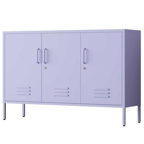 31.5 Inch Tall TV Stand TV Media Table with Lock Steel Storage TV Cabinet with Two Built-in Shelves for Bedroom Living Room Easy to Assemble Purple Size：31.5" H x 47.3" W x 13.8" D - color: Purple, style: 31.5"H-TV-SM
