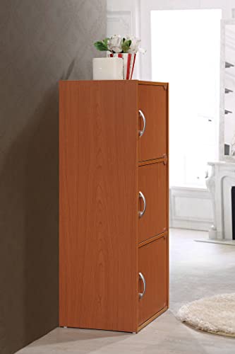 Hodedah 3-Shelf, 3-Door Bookcase in Cherry - color: Cherry