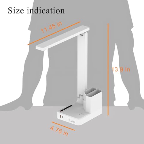 LED Desk Lamp USB A/C AC Pen Holder Dorm Home Office Desk Light White | Adjustable LED Desk Light with USB A/C, AC Outlet, Pen Holder; Small Desk Lamp for Dorm, Study, Craft & Home Office - color: White