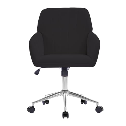 YITAI Velvet Office Desk Chair with Wheels and Silver Base,Modern Height Adjustable 360 Degree Swivel Upholstered Vanity Chairs with Arms for Living Room Bedroom, Study,Black - color: Silver Black